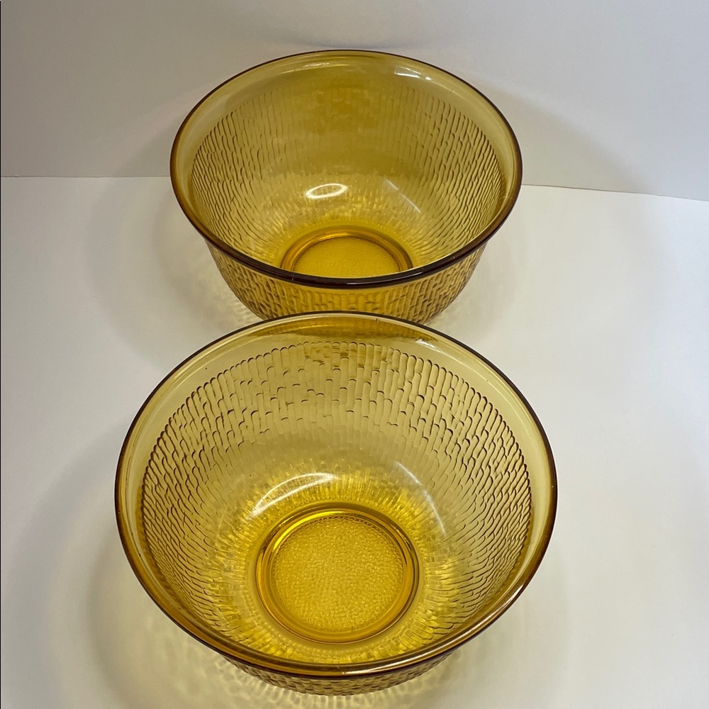 Vintage Indiana Glass Crystal Amber Tree bark Textured Serving Bowls - Set of 2 - Picture 1 of 5